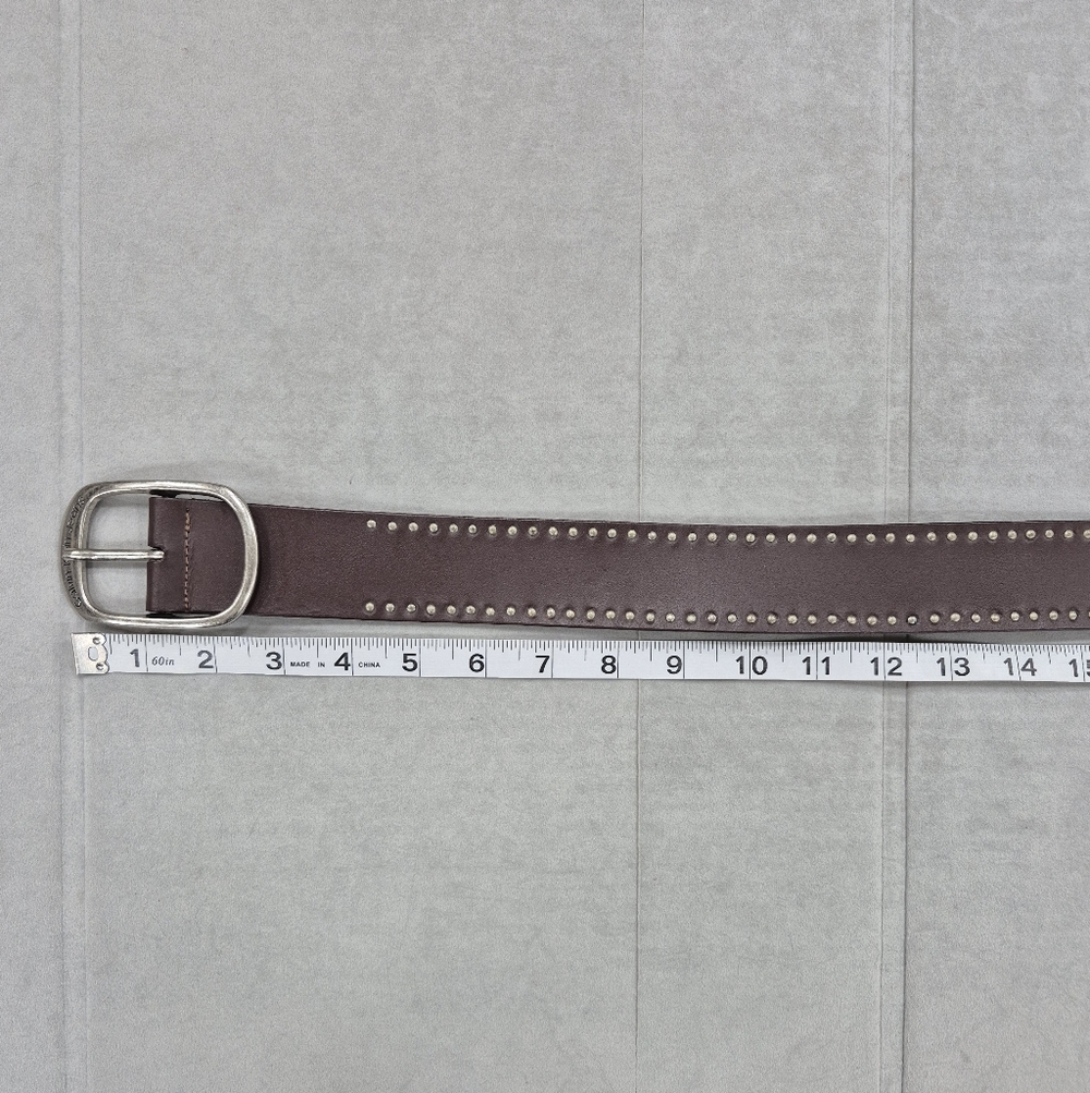 Calvin Klein belt women's large brown leather riveted studs silver logo buckle - Picture 12 of 15